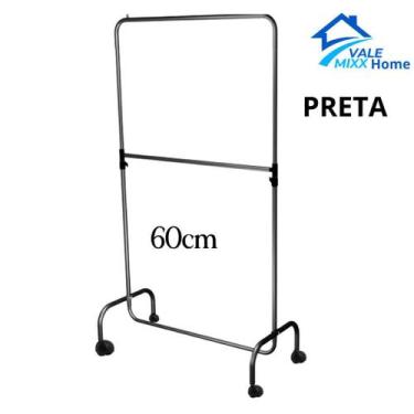 Imagem de Arara Desfile Dupla com Rodinhas 60cm Para Roupas Reforçada Altura Reg