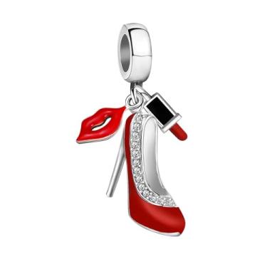 Imagem de JMQJewelry Pingente de batom feminino de salto alto com contas compatível com pulseiras Pandora Presentes de Natal