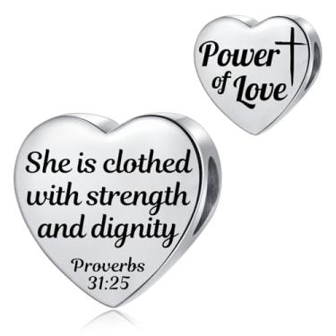 Imagem de MiiFort Berloque de coração de amor com versículo bíblico, pulseiras Pandora, religião, aniversário, presente para mulheres, filha, aço inoxidável, One Size, Aço inoxidável, Sem Pedra Preciosa