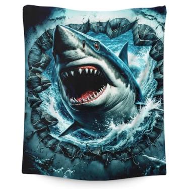 Imagem de Cobertor de tubarão para crianças, meninos, presentes para filho neto no aniversário, macio, quente, felpudo, 127 x 101 cm, decoração de objetos de tubarão para sofá, viagens, carros, escritório