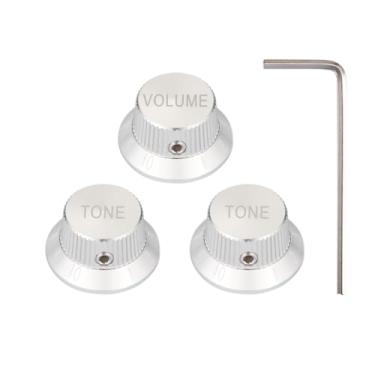 Imagem de KAISH Potenciômetro universal de guitarra de metal premium de 1/10.2 cm, maçanetas de alumínio em tom de volume com parafuso de fixação para Strat/Ibanez/Yamaha/Les Paul 1*Volume 2*Tone Silver