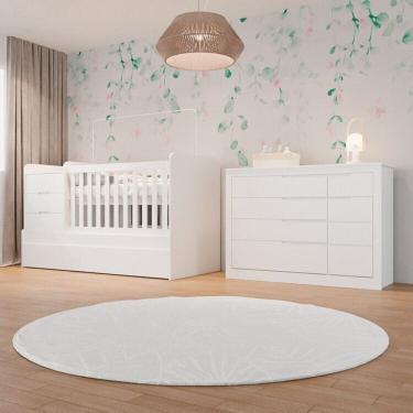 Imagem de Conjunto Quarto Infantil 1 Cômoda Fraldário 1 Porta 5 Gavetas 1 Berço Multifuncional Cl...