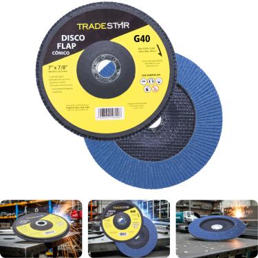 Imagem de Disco Flap 180 mm G40 Fibra Conico Azul Aço e Inox Tradestar