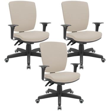 Imagem de Kit 03 Cadeiras de Escritório Diretor Office Base Giratória Preto Alta Flexi P03 Suede Bege - Lyam