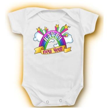 Imagem de Body Para Bebê Ano Novo Happy New Year Arco Iris Reveillon - Borizinho