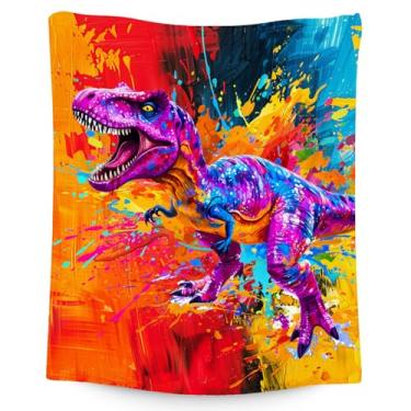Imagem de Cobertor de dinossauro – Cobertores para meninos/crianças – 102 x 127 cm, presentes de dinossauro, flanela macia para crianças, para sofá, cama
