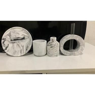 Imagem de Vaso Decorativo Artesanal Oval Boho em Cimento (Kit 4 peças cor marmore)