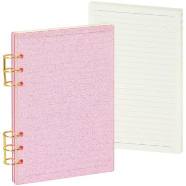 Imagem de Koqye A5 fichário acrílico para caderno, 6 anéis, folha solta, agenda pessoal, 90 folhas de papel, design plano, anel redondo de metal dourado (planador rosa, A5)