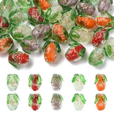 Imagem de UR URLIFEHALL 30 peças, 5 cores, contas de vidro de abacaxi, feitas à mão, folha dourada, frutas doces, contas de alimentos para fazer você mesmo, pulseira, colar, joias