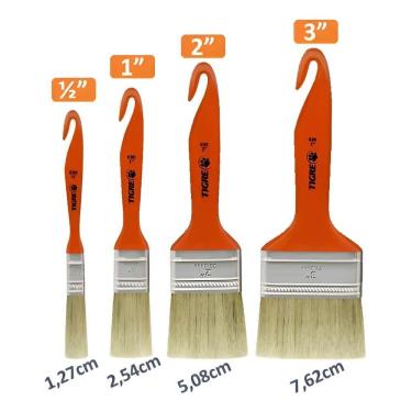 Imagem de Kit 4 Pincel Trincha Branca Pintura Tiger 696 Verniz Madeira