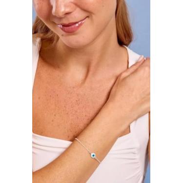 Imagem de Pulseira Olho Grego Banhada em Prata 1000, Antialérgica, Ajustável 15-20cm, com Verniz Importado.