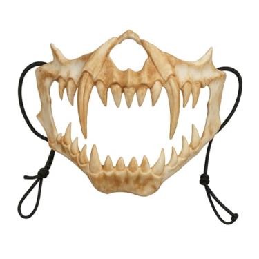 Imagem de Máscara Caveira Boca Festa Halloween Meia Face Cosplay Dragão Japonês Esqueleto Noite do Horror Terror Osso Dente (Cinza)