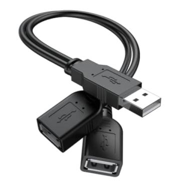 Imagem de 【Atualizado em 2025】 Cabo adaptador de extensão USB 2.0 A macho para 2 conectores fêmeas duplos USB Y divisor Y (não suporta CarPlay e Android Auto)