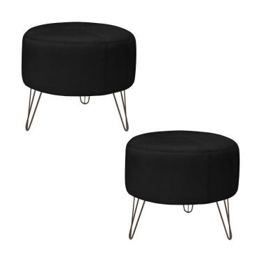 Imagem de Kit 2 Puffs Decorativos Redondo Couro Preto