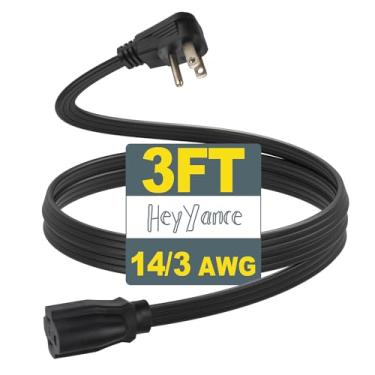 Imagem de HeyYance Cabo De Extensão Calibre 14 Para Aparelhos Alta Resistência - Alimentação Aterrado Com Pino Plano Spt-3 3 Pés Ar-Condicionado, Geladeiras, Micro-Ondas, Máquinas Lavar, Uso Interno, Preto
