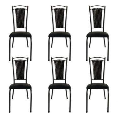 Imagem de Kit 6 Cadeira De Cozinha Tubular Aço Estofada Encosto Junco