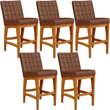 Imagem de Kit 05 Banquetas Baixa Cozinha Bancada L02 Marrom