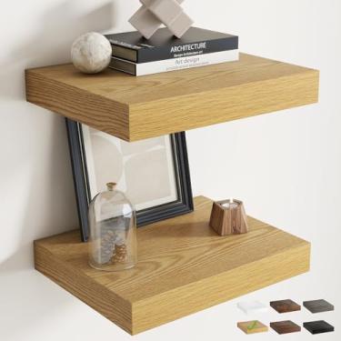 Imagem de Prateleiras flutuantes de 40,6 cm para parede, conjunto de 2 prateleiras de banheiro de grão de madeira de 30 cm D com suportes invisíveis, fácil instalação, prateleiras de armazenamento de madeira