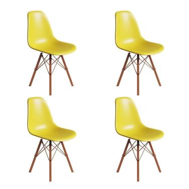 Imagem de Conjunto 4 Cadeiras Eames Estilo Moderno Em Ferro Cobre Com Assento Amarelo