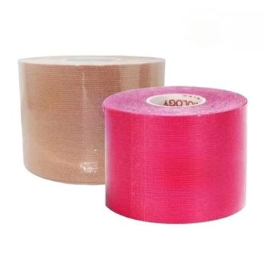 Imagem de Bandagem Elastica, Kit 2 Fita Bandagem Elástica Adesiva 5cm X 5m,Alivia A Dor Tape Fisioterapia(Kit 2(rosa+bege))