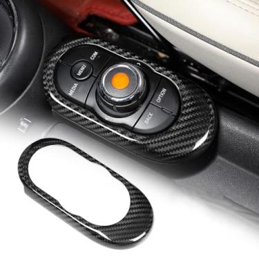 Imagem de FINMOKAL Painel central de fibra de carbono para câmbio de marchas multi-mídia botão moldura guarnição compatível com BMW Mini Cooper F55 F56 F57 2014-2021, preto