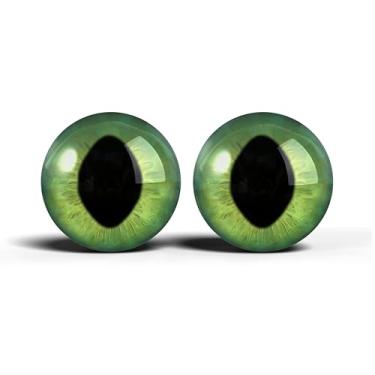Imagem de Olhos realistas de artesanato de vidro de 2,5 cm, design de íris vertical de gato animal, conjunto de 2 peças, globos oculares de cabochão abobadados, arte, taxidermia e suprimentos para fabricação de