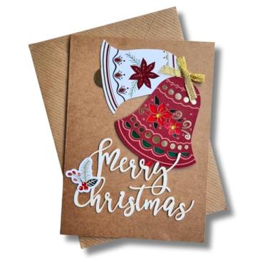 Imagem de Cartão postal de Natal Kraft 3D com envelope (Sinos)