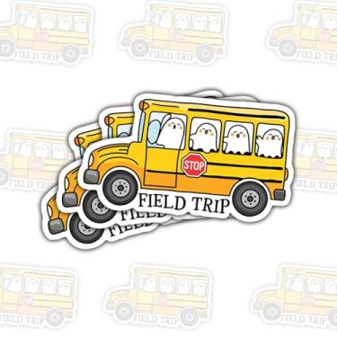 Imagem de 3 adesivos de viagem de campo de ônibus escolar, adesivos de vinil de veículos amarelos fofos para laptop, caderno, diário, garrafa de água, para-choque de carro, presente para crianças, estudantes