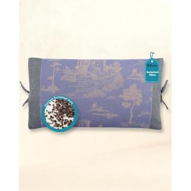 Imagem de Travesseiros ajustáveis de trigo sarraceno para dormir, travesseiro respirável de pescoço fresco para cama com cascos de trigo sarraceno, suporte cervical travesseiro fino para dor no pescoço com