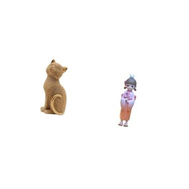 Imagem de Fenteer Estatueta de Gata Gueixa Kabuki em Resina, Escultura Decorativa Colecionável, Boneca de Quimono Japonês para Quarto, Sala de Estar, Estante, Entrada,