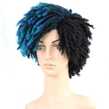 Imagem de Peruca Dreadlock sintética de dois tons azul e preta 3-6 polegadas - Y