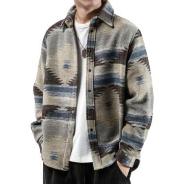 Imagem de Camisa masculina de flanela escovada Shacket FindThy com estampa astec