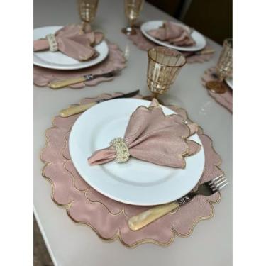 Imagem de Conjunto de 12 jogos americanos estilo americano Jogos americanos para uma mesa de jantar para 6 pessoas Arranjo de mesa Guardanapos redondos Mesa de jantar(Rose Florata)