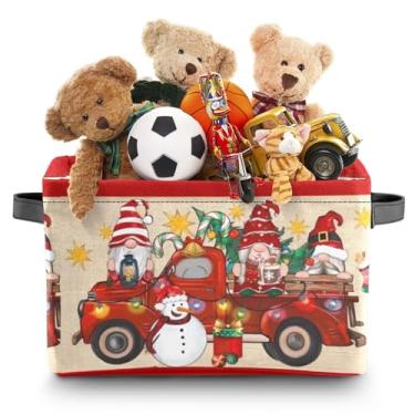 Imagem de Cesta de Natal, cesta de Natal retangular vazia com alças caixa organizadora de brinquedos infantis para decoração de quarto de meninos e meninas