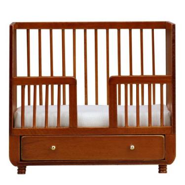 Imagem de Berço de madeira para móveis de casa de bonecas em miniatura com gavet