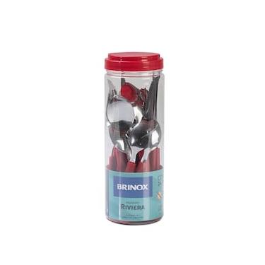 Imagem de Faqueiro Brinox Riviera 24 Peças Aço Inox Cabo Ergonômico Pote Multifuncional Vermelho