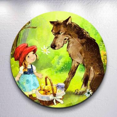 Imagem de Capa para Painel Tema Infantil Chapeuzinho Lobo Mau Redondo Decoração 