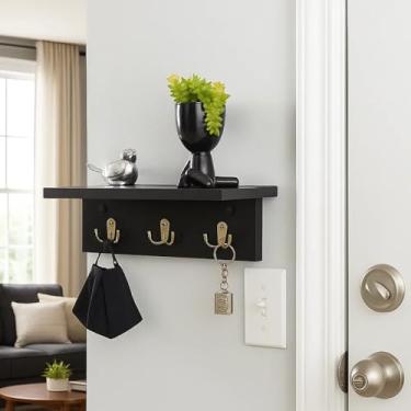 Imagem de Porta Chaves de Parede com Prateleira em MDF - Chaveiro Decorativo - Organizador de Porta de Entrada - Prateleira para Chaves, Carteira e Óculos - UpShop (Preto)