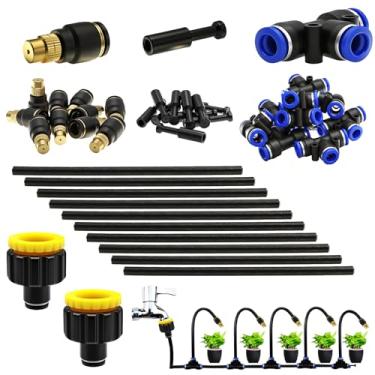 Imagem de CESFONJER Sistema de cabeças de irrigação ajustáveis de 360°, kit de bicos de bruma de latão, spray/gotejamento/fechamento, com adaptador de conexão rápida de 8 mm para sistema de irrigação