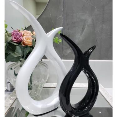 Imagem de Decoração Sala, Kit 2 Dupla de Vasos Enfeite Decorativos Rack Sala Aparador de CerâMica Enfeites Sala Decoracao Mesa(BRANCA PRETA DUPLA EST)