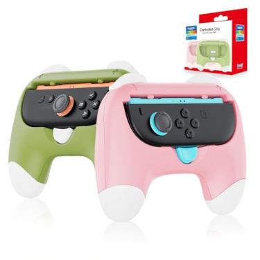 Imagem de Auarte Punhos de controle para Joy-Con compatíveis com Nintendo Switch 2, pacote com 2 acessórios fofos, confortáveis e resistentes ao desgaste, suporte para 2 joypads 2025 (branco, rosa e verde)