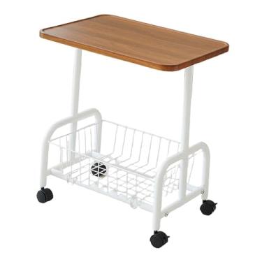 Imagem de DimyFew Rolling Utilidade do sofá -lateral do sofá com cesta de armazenamento com rodas de rotação de 360 ​​graus prateleira para barra de estar da fazenda, Pernas Brancas