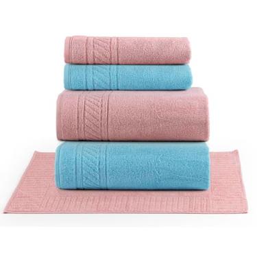 Imagem de Jogo de Banho Lummi Toalhas Macias 100% Algodão Fio Penteado 5 Peças Rosa e Azul