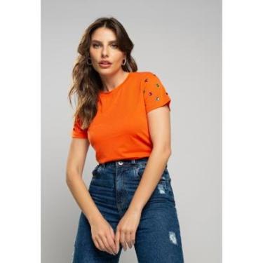Imagem de Blusa Gola Redonda Manga Curta Com Pedraria Salvatore Fashion-Feminino