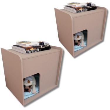Imagem de Kit 2 Mesa De Cabeceira Cama Pet Cães 45x45x40 Nude
