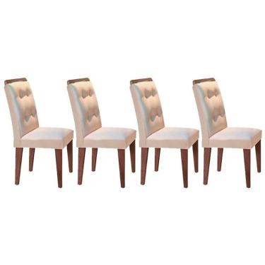 Imagem de Cadeira Sala de Jantar Imperatriz Madeira Kit 4 Un Capuccino - Veludo Creme - Rufato