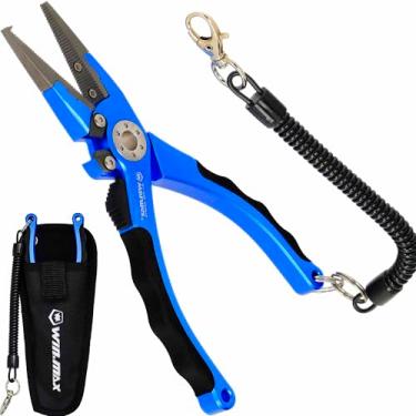 Imagem de Alicate de pesca para água salgada e água doce, com cortador de linha, 19 cm, alicate removedor de gancho, alicate de anel dividido de pesca, garras SUS420 com revestimento de titânio, cortador de