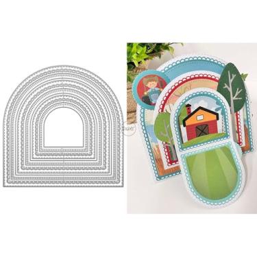 Imagem de DzIxY Placa de fundo de semicírculo de renda matrizes de corte de metal para kit de fabricação de cartões, conjunto de recortes de papel, estêncil, suprimentos, modelos de máquina