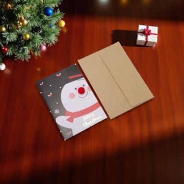 Imagem de 1 conjunto de cartão de felicitações de Natal chapéu preto boneco de neve com papel envelope preto e branco 15 x 10,4 cm