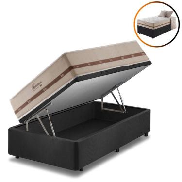 Imagem de Cama Baú Solteiro King Preto + Colchão Molas Bahamas 96cm